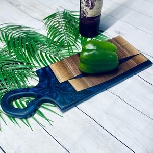 Handmade Midnight Walnut Live Edge Wood Resin Charcuterie Board